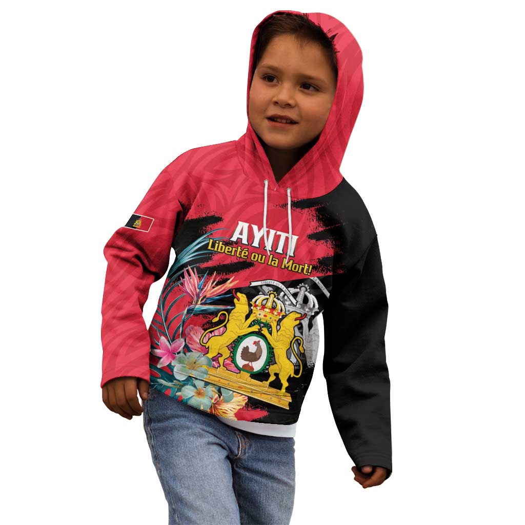 Personalised First Empire of Haiti Kid Hoodie Haitian Coat Of Arms 1804-1806 Tropical Flowers