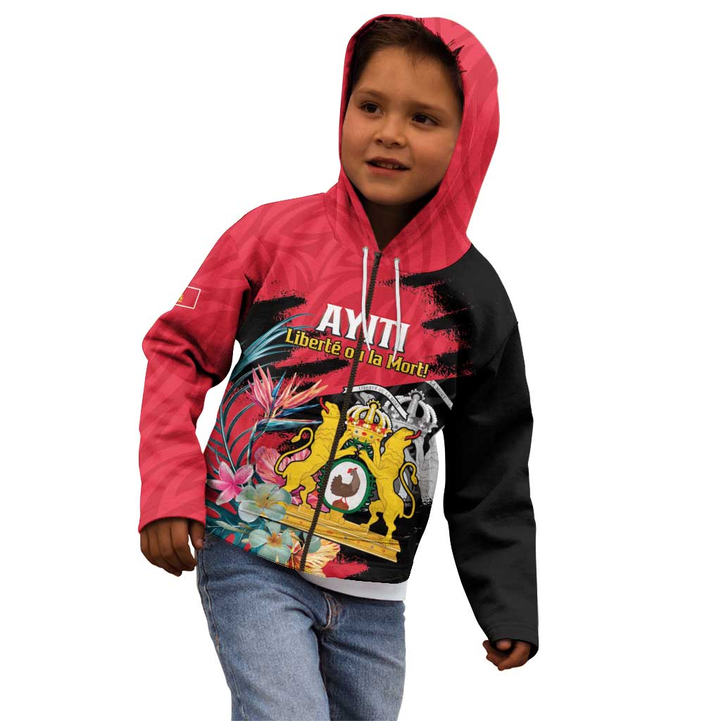 Personalised First Empire of Haiti Kid Hoodie Haitian Coat Of Arms 1804-1806 Tropical Flowers