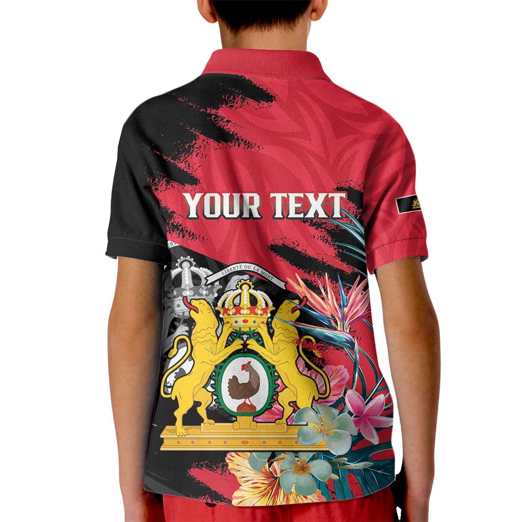 Personalised First Empire of Haiti Kid Polo Shirt Haitian Coat Of Arms 1804-1806 Tropical Flowers