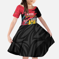 Personalised First Empire of Haiti Kid Short Sleeve Dress Haitian Coat Of Arms 1804-1806 Tropical Flowers
