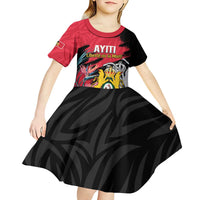 Personalised First Empire of Haiti Kid Short Sleeve Dress Haitian Coat Of Arms 1804-1806 Tropical Flowers