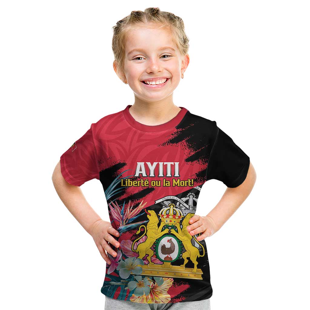 Personalised First Empire of Haiti Kid T Shirt Haitian Coat Of Arms 1804-1806 Tropical Flowers