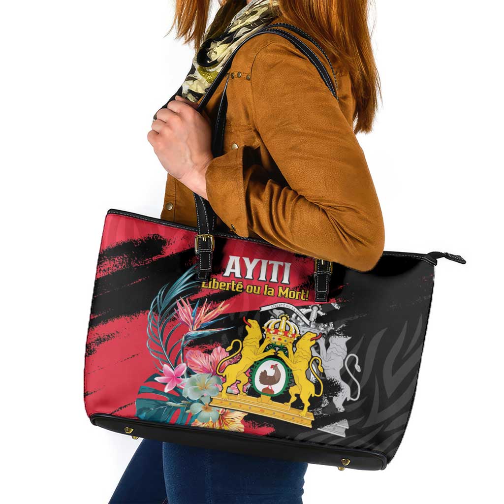 First Empire of Haiti Leather Tote Bag Haitian Coat Of Arms 1804-1806 Tropical Flowers