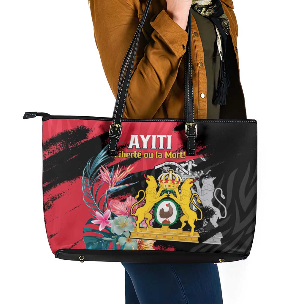 First Empire of Haiti Leather Tote Bag Haitian Coat Of Arms 1804-1806 Tropical Flowers
