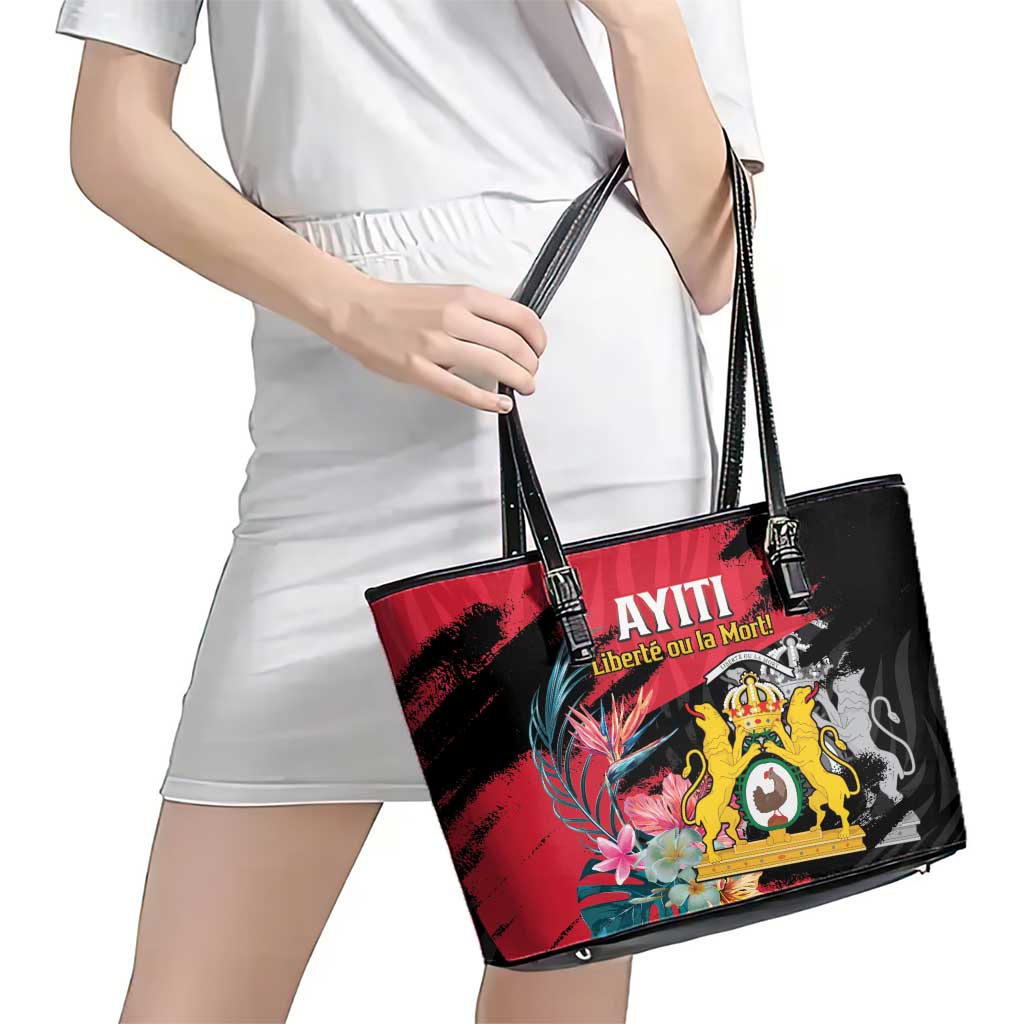 First Empire of Haiti Leather Tote Bag Haitian Coat Of Arms 1804-1806 Tropical Flowers