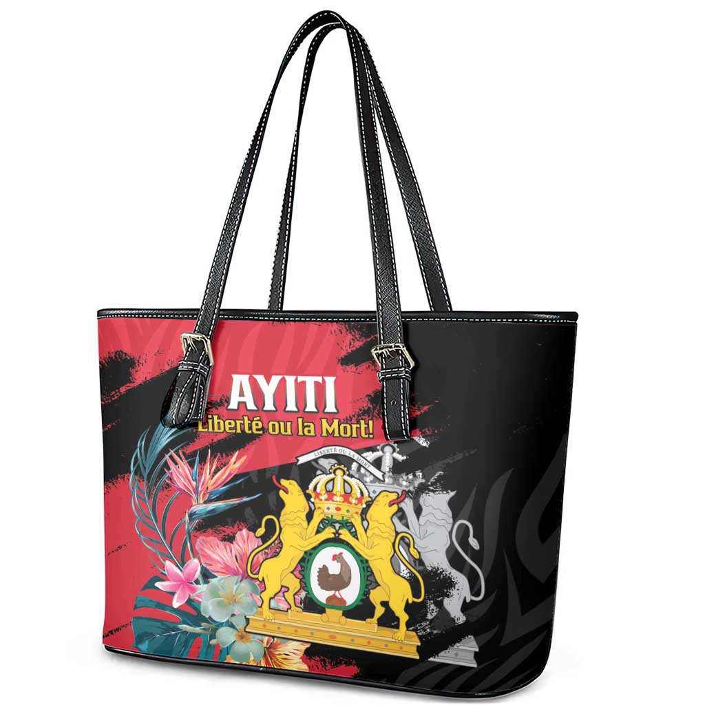 First Empire of Haiti Leather Tote Bag Haitian Coat Of Arms 1804-1806 Tropical Flowers