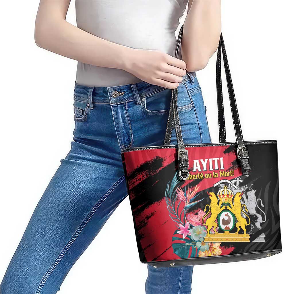 First Empire of Haiti Leather Tote Bag Haitian Coat Of Arms 1804-1806 Tropical Flowers