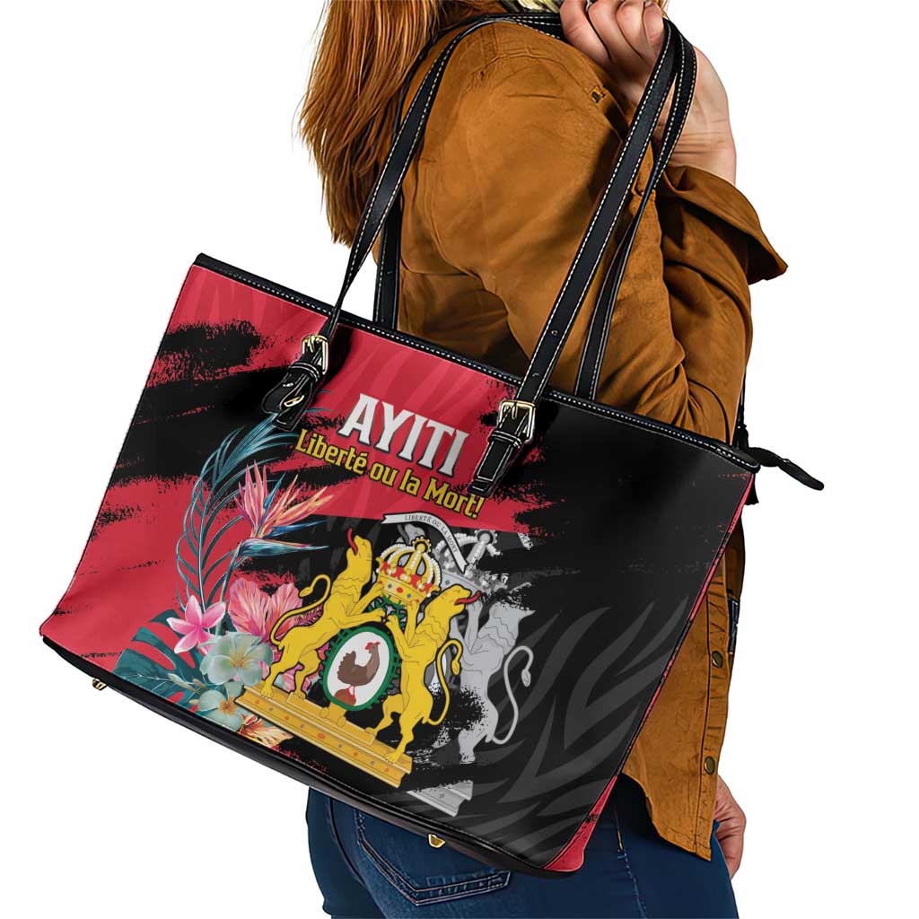 First Empire of Haiti Leather Tote Bag Haitian Coat Of Arms 1804-1806 Tropical Flowers