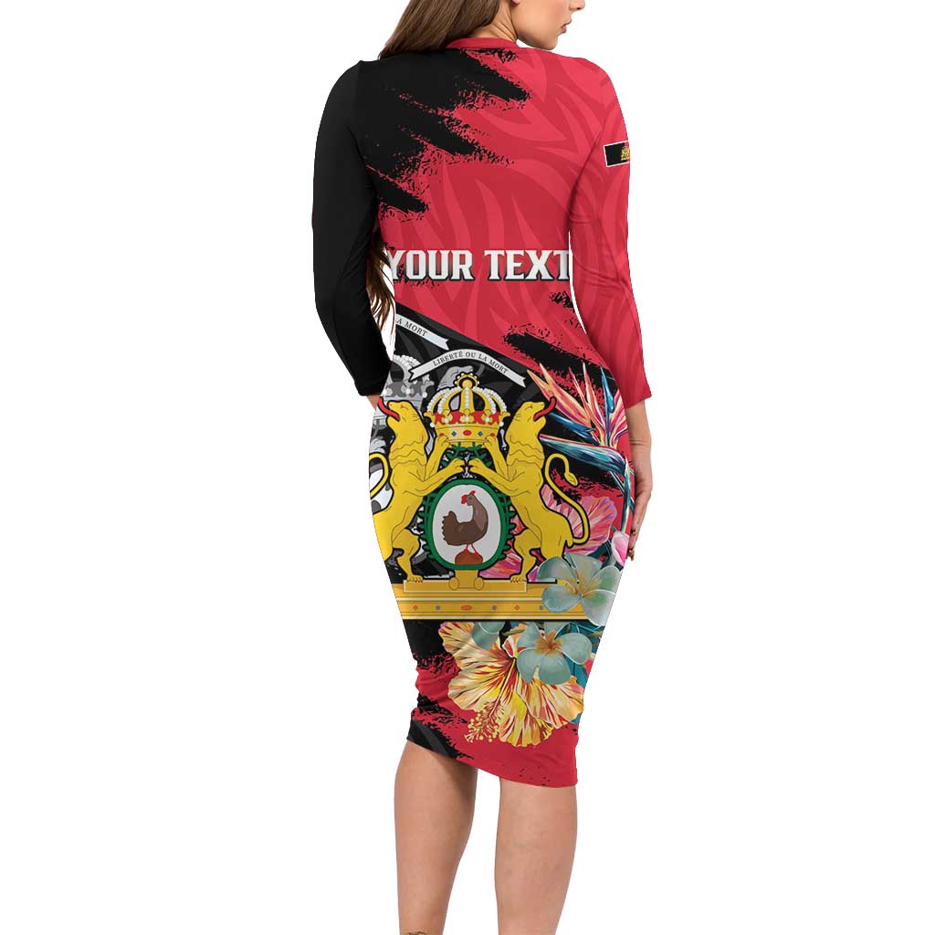 Personalised First Empire of Haiti Long Sleeve Bodycon Dress Haitian Coat Of Arms 1804-1806 Tropical Flowers