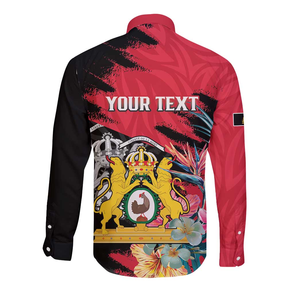 Personalised First Empire of Haiti Long Sleeve Button Shirt Haitian Coat Of Arms 1804-1806 Tropical Flowers