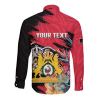 Personalised First Empire of Haiti Long Sleeve Button Shirt Haitian Coat Of Arms 1804-1806 Tropical Flowers