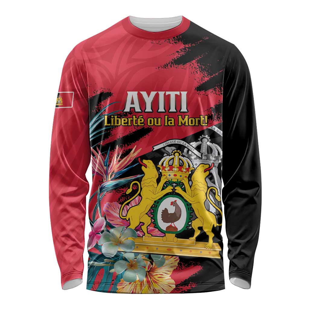 Personalised First Empire of Haiti Long Sleeve Shirt Haitian Coat Of Arms 1804-1806 Tropical Flowers
