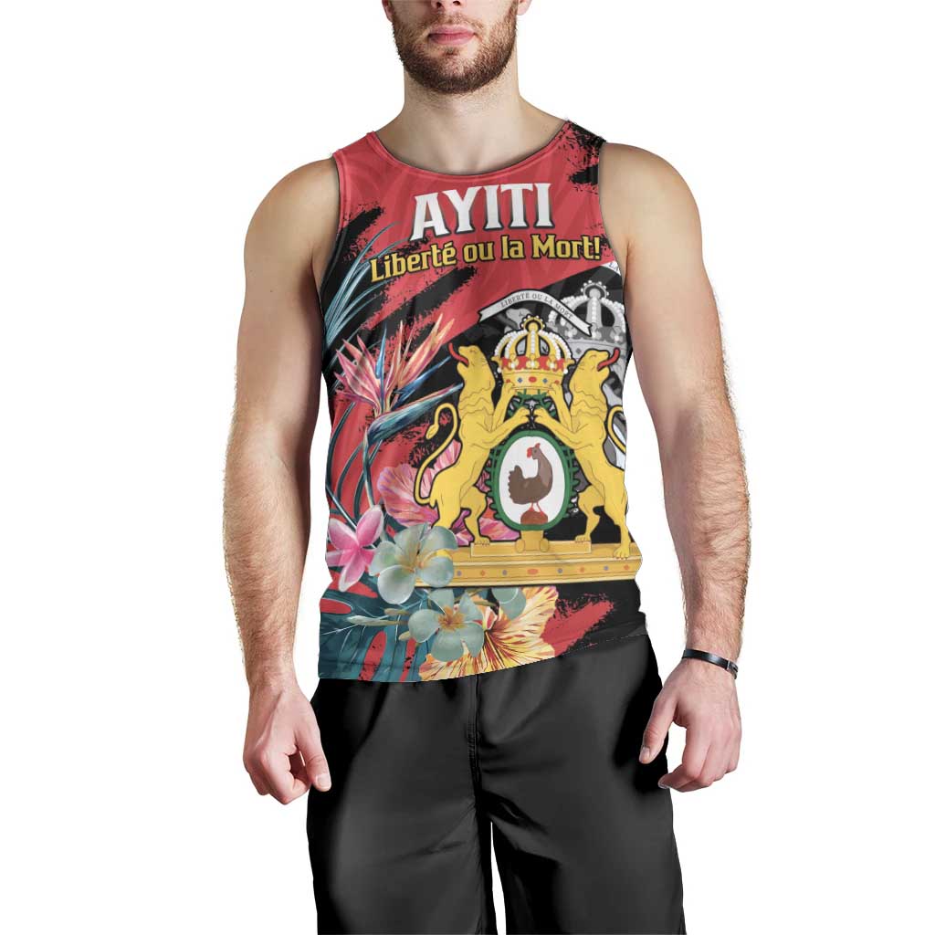 Personalised First Empire of Haiti Men Tank Top Haitian Coat Of Arms 1804-1806 Tropical Flowers