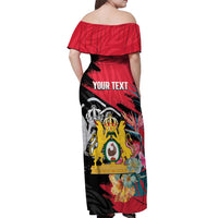 Personalised First Empire of Haiti Off Shoulder Maxi Dress Haitian Coat Of Arms 1804-1806 Tropical Flowers