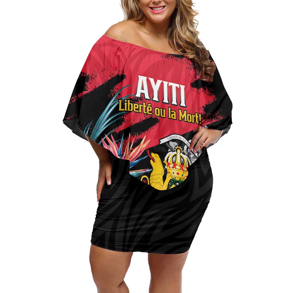 Personalised First Empire of Haiti Off Shoulder Short Dress Haitian Coat Of Arms 1804-1806 Tropical Flowers