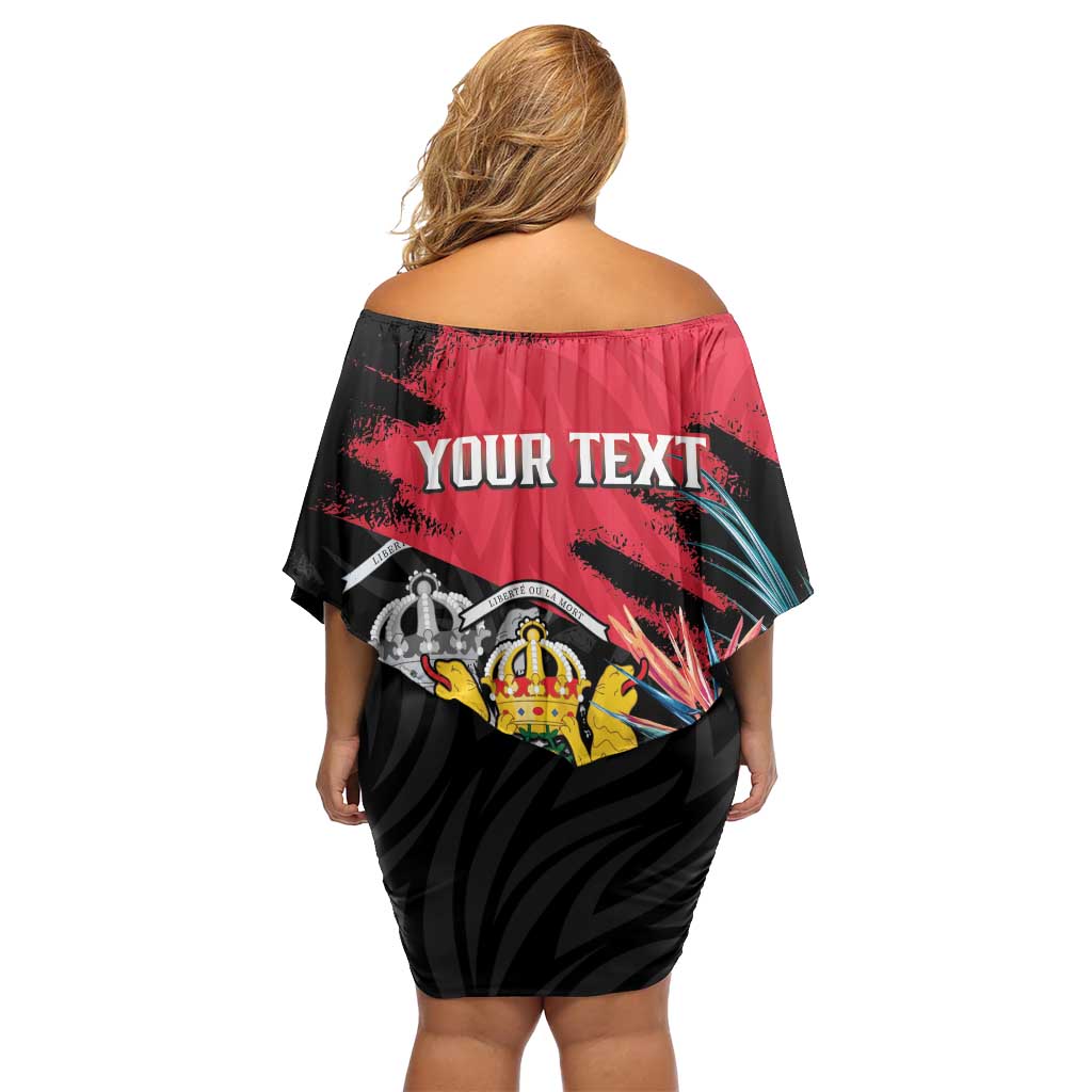 Personalised First Empire of Haiti Off Shoulder Short Dress Haitian Coat Of Arms 1804-1806 Tropical Flowers