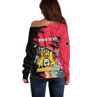 Personalised First Empire of Haiti Off Shoulder Sweater Haitian Coat Of Arms 1804-1806 Tropical Flowers