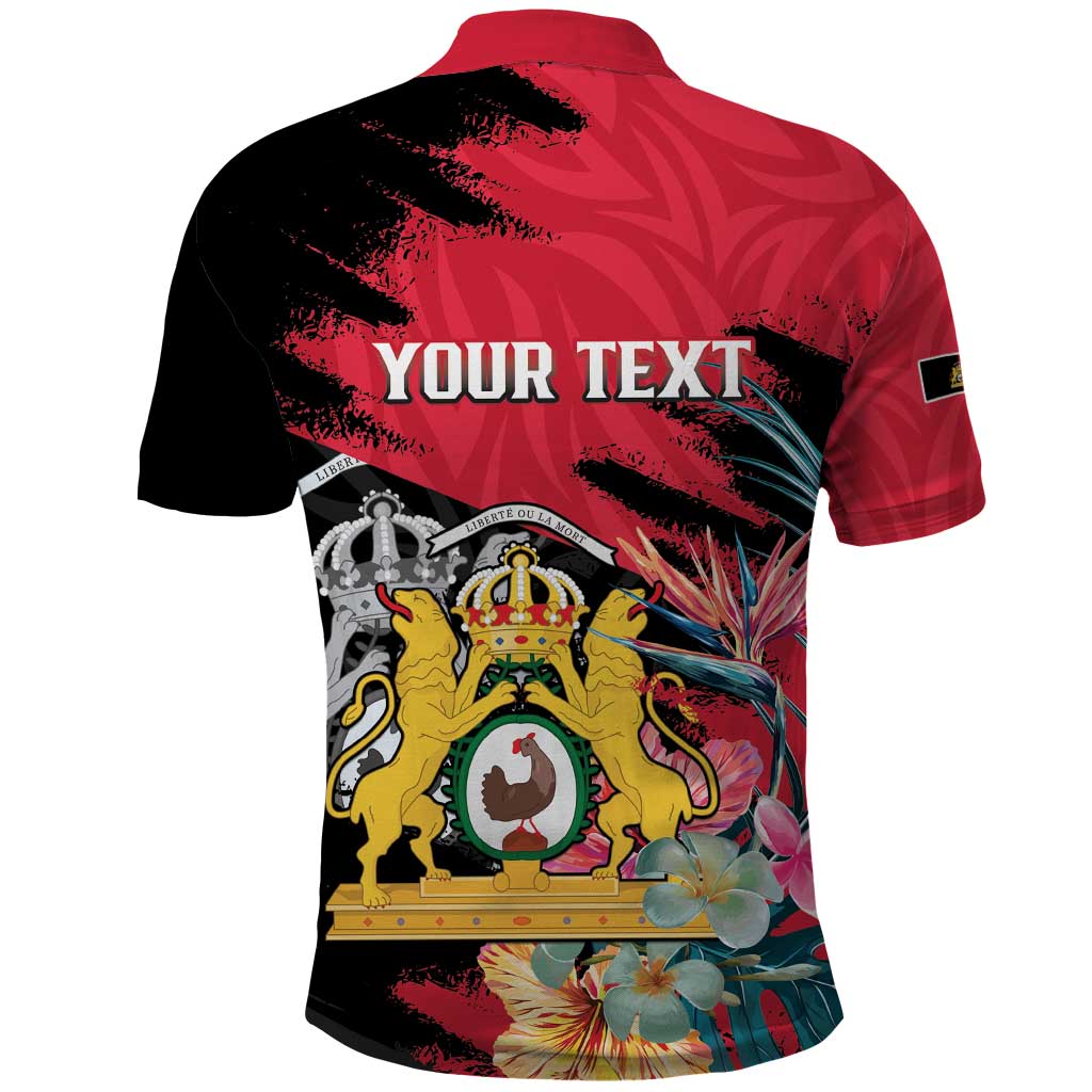 Personalised First Empire of Haiti Polo Shirt Haitian Coat Of Arms 1804-1806 Tropical Flowers