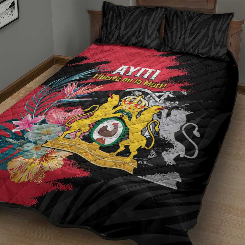 First Empire of Haiti Quilt Bed Set Haitian Coat Of Arms 1804-1806 Tropical Flowers