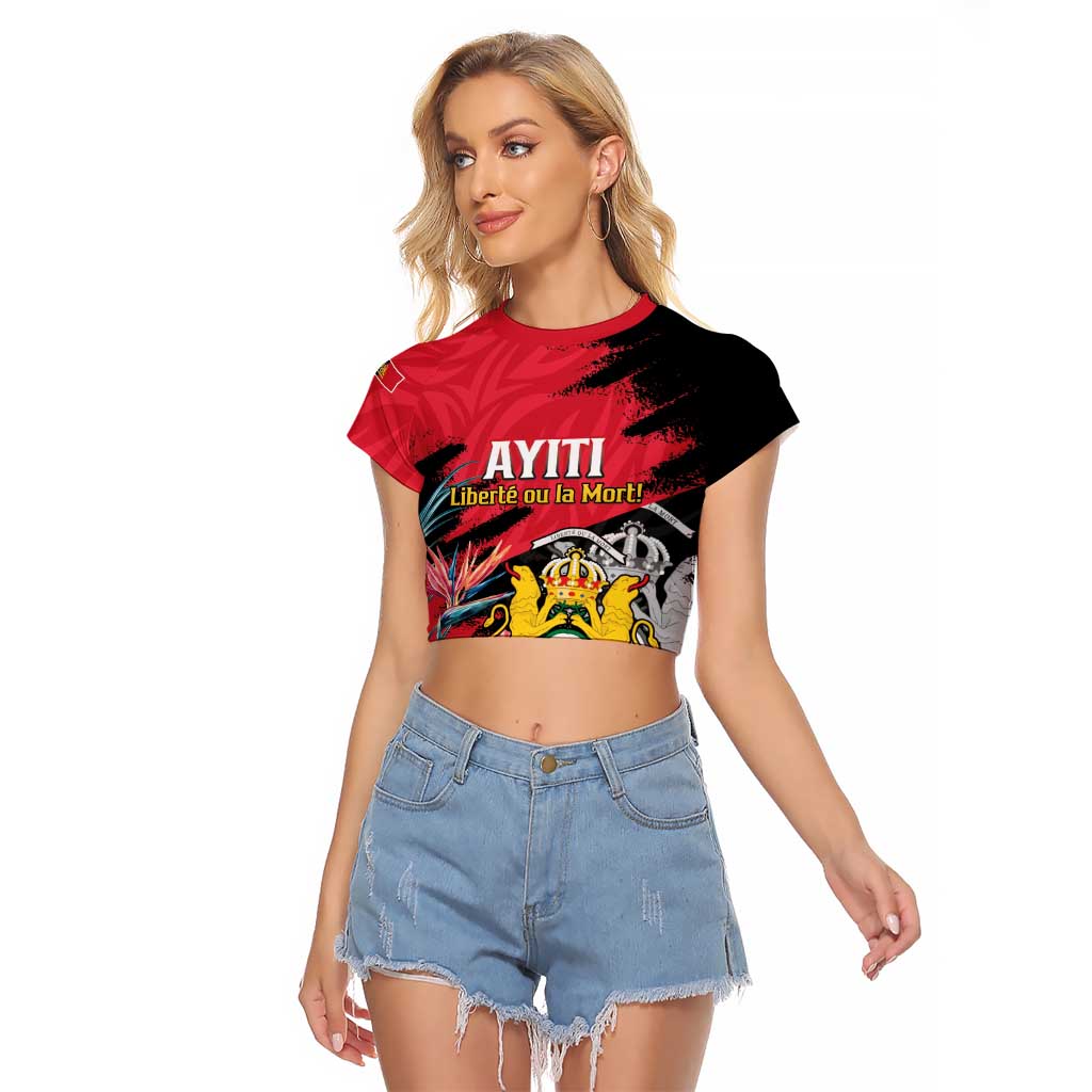 Personalised First Empire of Haiti Raglan Cropped T Shirt Haitian Coat Of Arms 1804-1806 Tropical Flowers