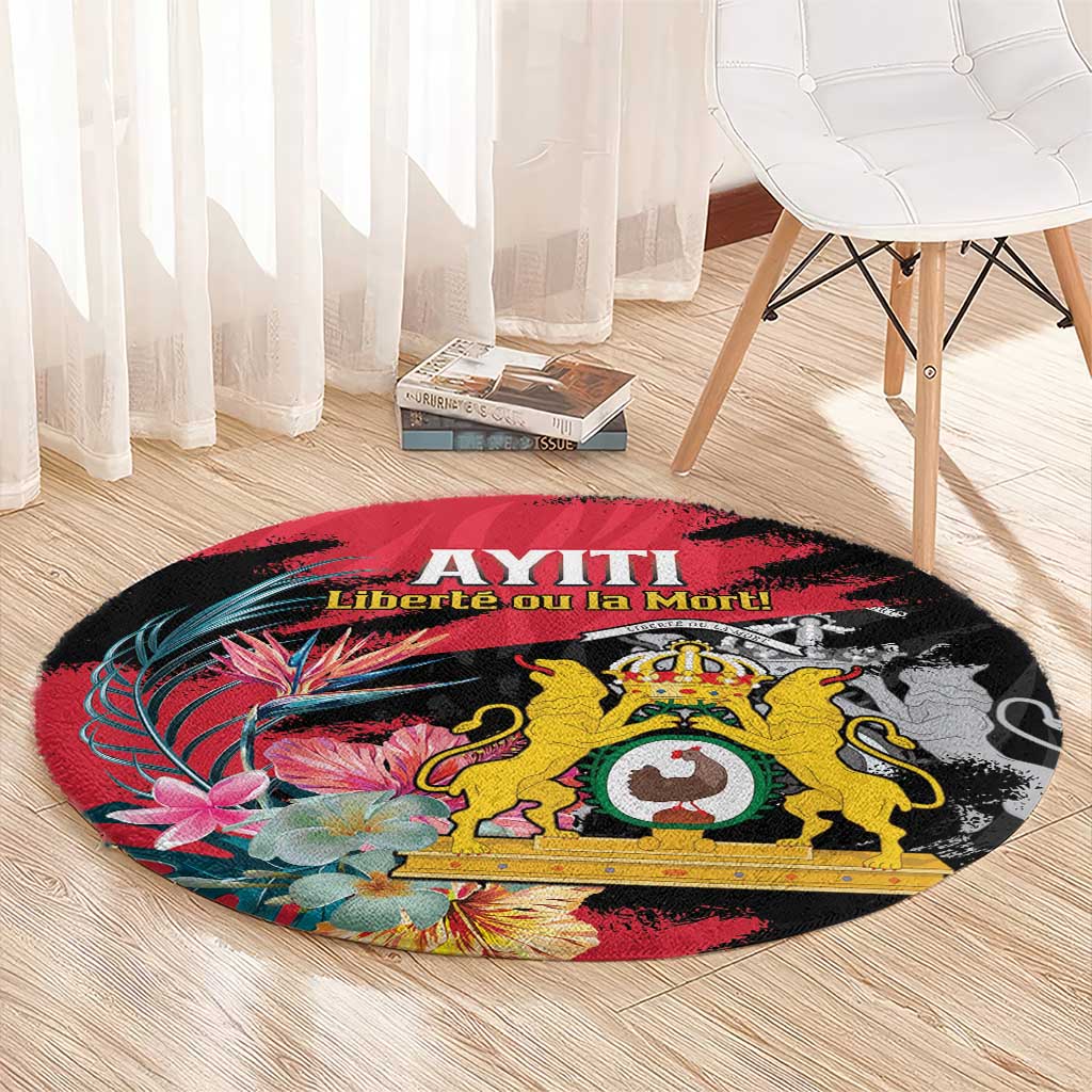 First Empire of Haiti Round Carpet Haitian Coat Of Arms 1804-1806 Tropical Flowers