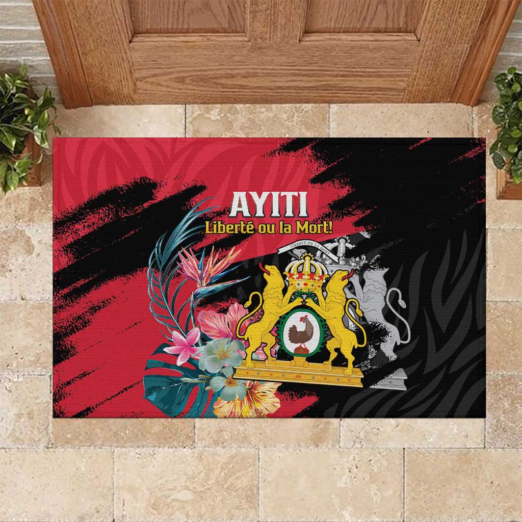 First Empire of Haiti Rubber Doormat Haitian Coat Of Arms 1804-1806 Tropical Flowers