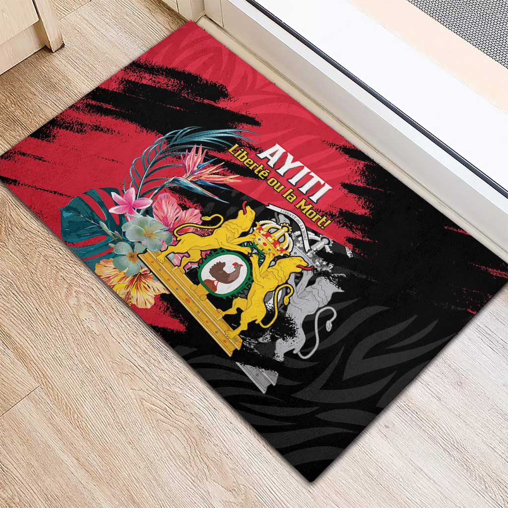 First Empire of Haiti Rubber Doormat Haitian Coat Of Arms 1804-1806 Tropical Flowers