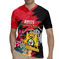 Personalised First Empire of Haiti Rugby Jersey Haitian Coat Of Arms 1804-1806 Tropical Flowers