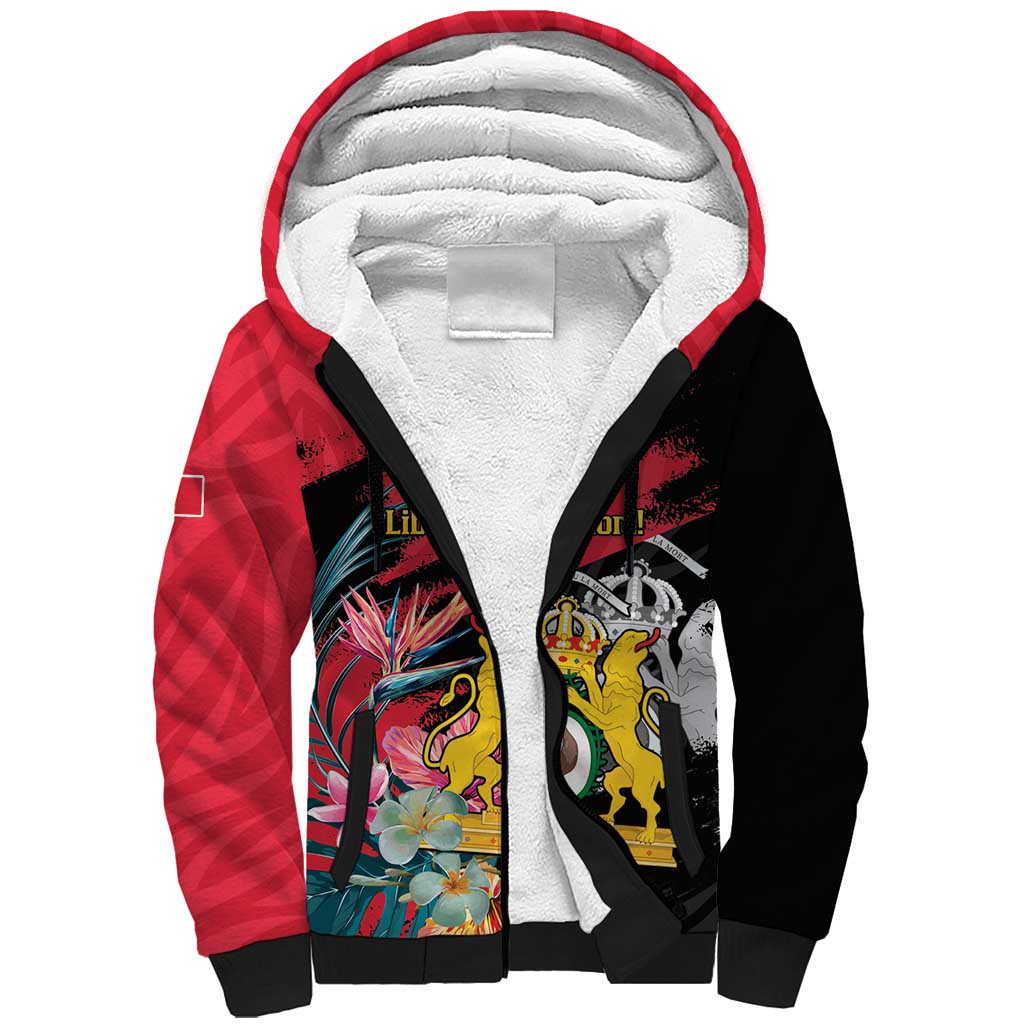 Personalised First Empire of Haiti Sherpa Hoodie Haitian Coat Of Arms 1804-1806 Tropical Flowers