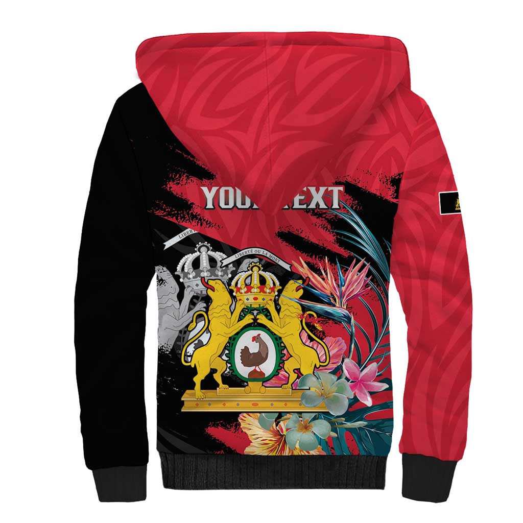 Personalised First Empire of Haiti Sherpa Hoodie Haitian Coat Of Arms 1804-1806 Tropical Flowers