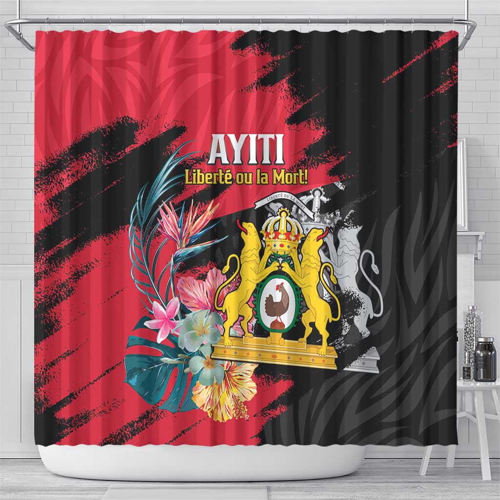 First Empire of Haiti Shower Curtain Haitian Coat Of Arms 1804-1806 Tropical Flowers