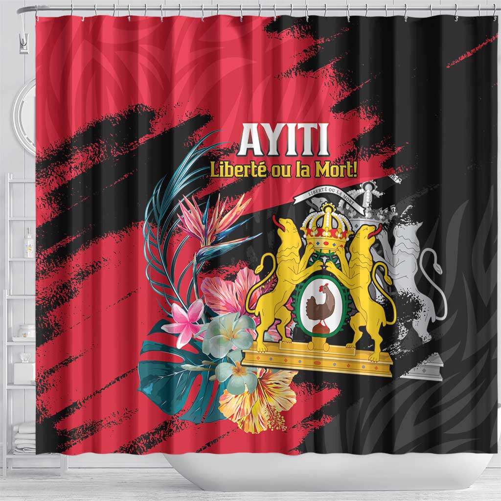 First Empire of Haiti Shower Curtain Haitian Coat Of Arms 1804-1806 Tropical Flowers