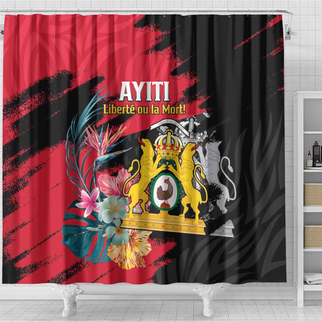 First Empire of Haiti Shower Curtain Haitian Coat Of Arms 1804-1806 Tropical Flowers