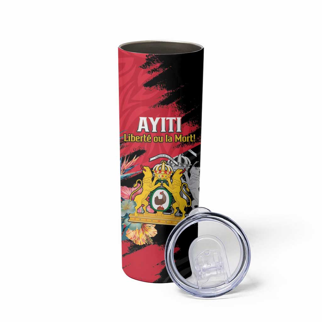 Personalised First Empire of Haiti Skinny Tumbler Haitian Coat Of Arms 1804-1806 Tropical Flowers