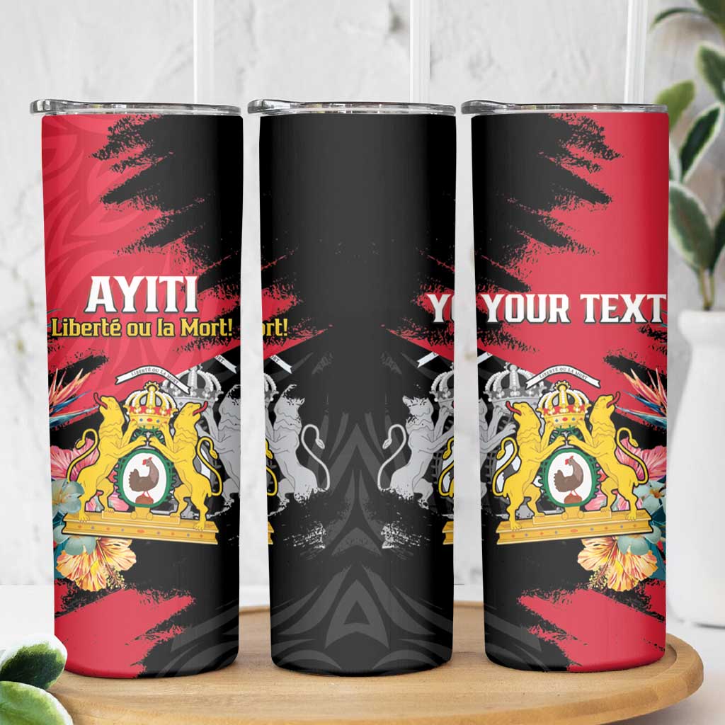 Personalised First Empire of Haiti Skinny Tumbler Haitian Coat Of Arms 1804-1806 Tropical Flowers
