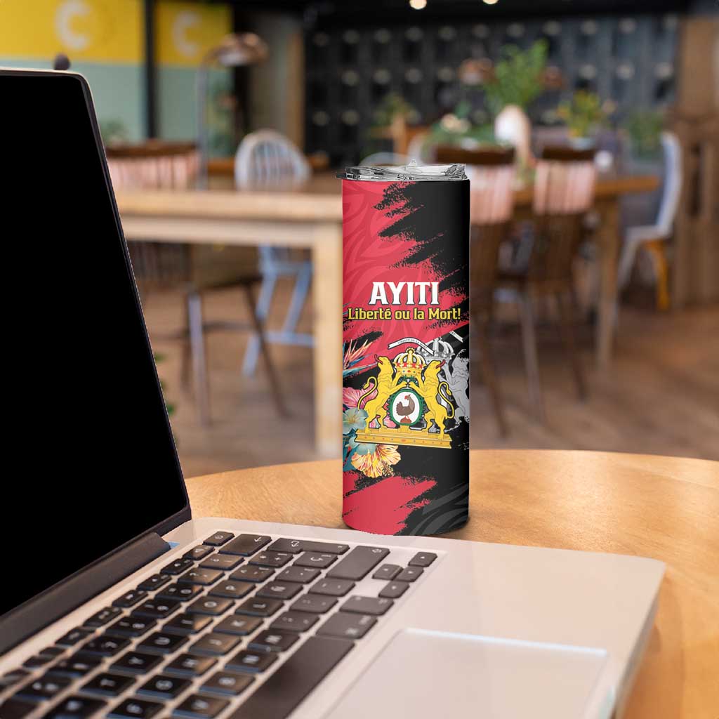 Personalised First Empire of Haiti Skinny Tumbler Haitian Coat Of Arms 1804-1806 Tropical Flowers