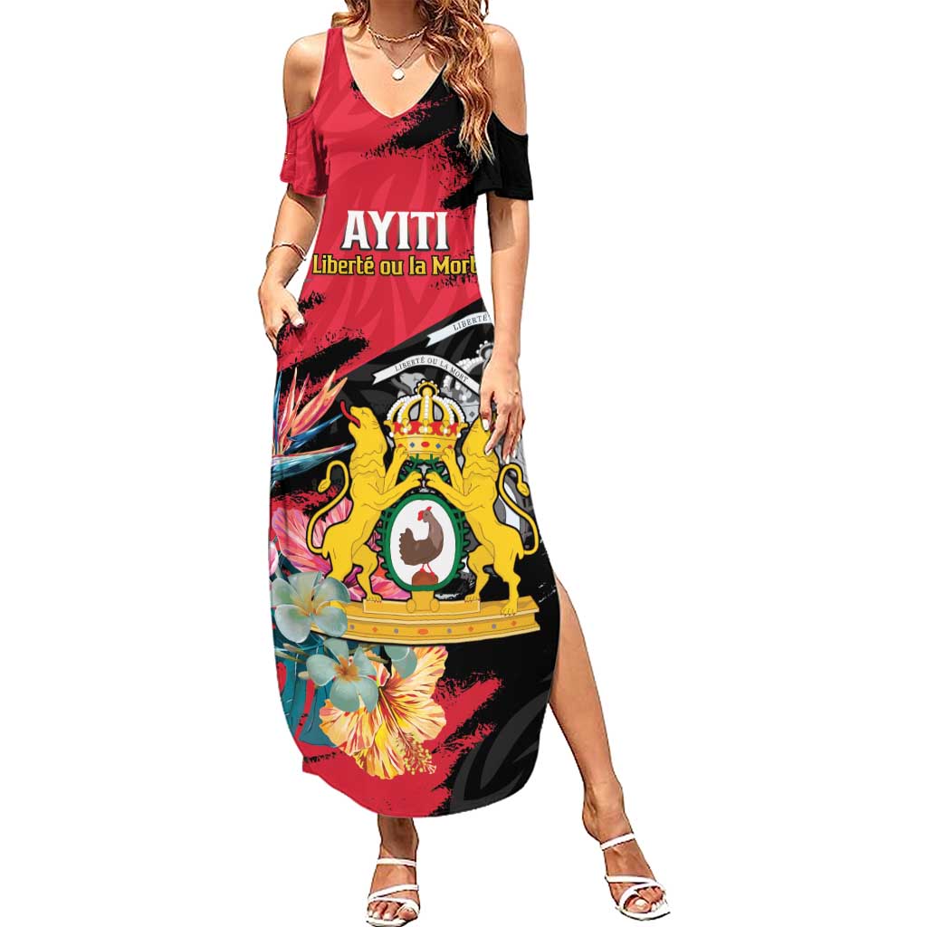 Personalised First Empire of Haiti Summer Maxi Dress Haitian Coat Of Arms 1804-1806 Tropical Flowers