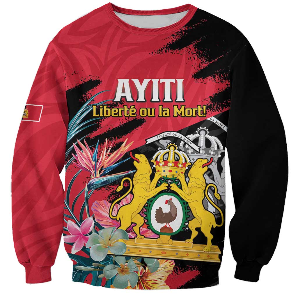 Personalised First Empire of Haiti Sweatshirt Haitian Coat Of Arms 1804-1806 Tropical Flowers