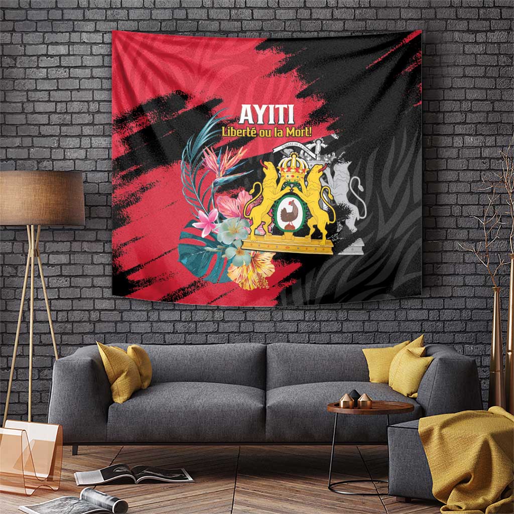 First Empire of Haiti Tapestry Haitian Coat Of Arms 1804-1806 Tropical Flowers