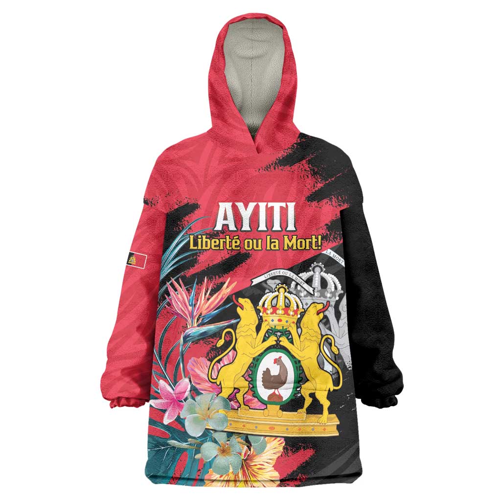 Personalised First Empire of Haiti Wearable Blanket Hoodie Haitian Coat Of Arms 1804-1806 Tropical Flowers