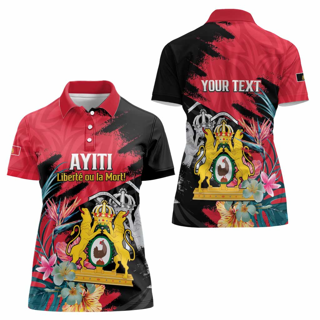 Personalised First Empire of Haiti Women Polo Shirt Haitian Coat Of Arms 1804-1806 Tropical Flowers