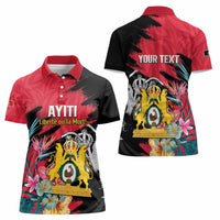Personalised First Empire of Haiti Women Polo Shirt Haitian Coat Of Arms 1804-1806 Tropical Flowers