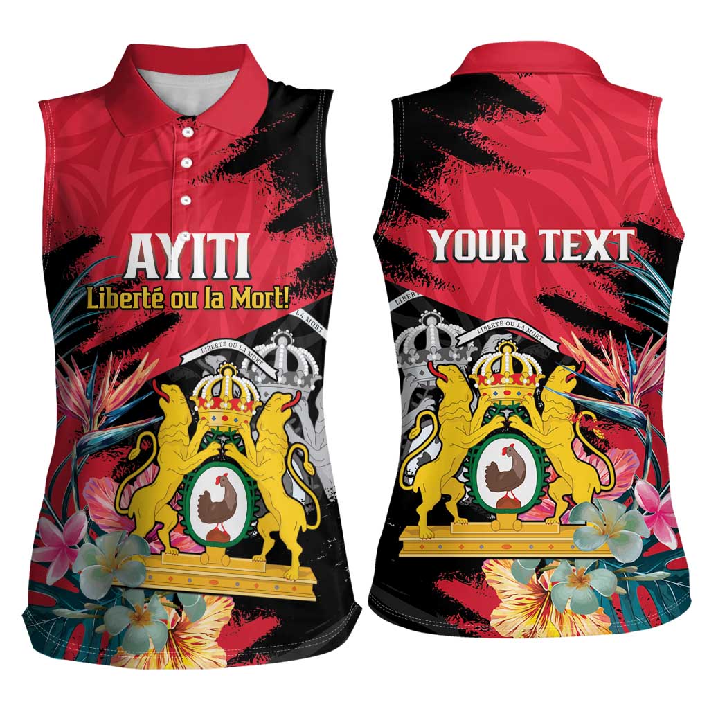 Personalised First Empire of Haiti Women Sleeveless Polo Shirt Haitian Coat Of Arms 1804-1806 Tropical Flowers