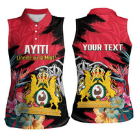 Personalised First Empire of Haiti Women Sleeveless Polo Shirt Haitian Coat Of Arms 1804-1806 Tropical Flowers