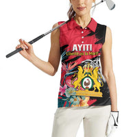 Personalised First Empire of Haiti Women Sleeveless Polo Shirt Haitian Coat Of Arms 1804-1806 Tropical Flowers