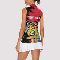 Personalised First Empire of Haiti Women Sleeveless Polo Shirt Haitian Coat Of Arms 1804-1806 Tropical Flowers