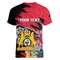 Personalised First Empire of Haiti Women V-Neck T-Shirt Haitian Coat Of Arms 1804-1806 Tropical Flowers