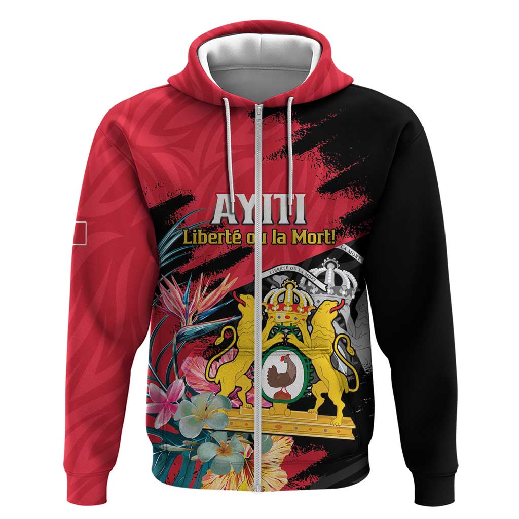 Personalised First Empire of Haiti Zip Hoodie Haitian Coat Of Arms 1804-1806 Tropical Flowers