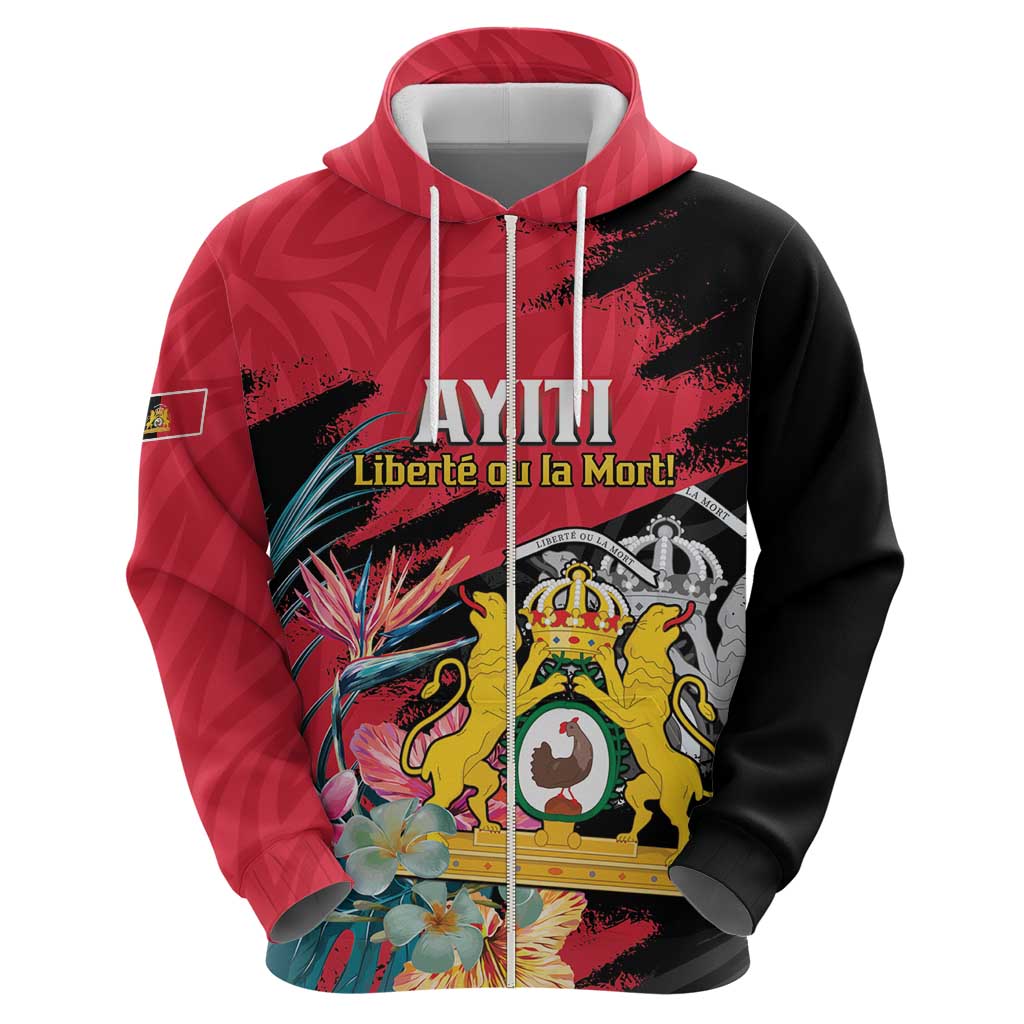 Personalised First Empire of Haiti Zip Hoodie Haitian Coat Of Arms 1804-1806 Tropical Flowers