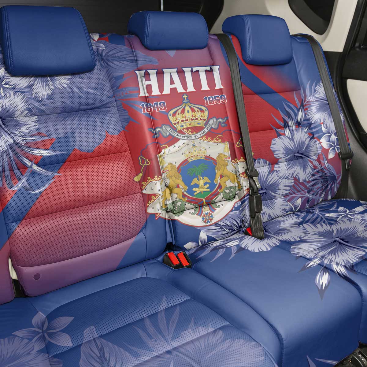 Second Empire of Haiti Back Car Seat Cover Imperial Coat Of Arms 1849-1859 Tropical Flowers